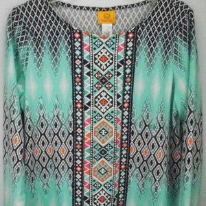 Ruby Rd Women's Aztec Print Blouse Shirt Top Long Sleeve Small